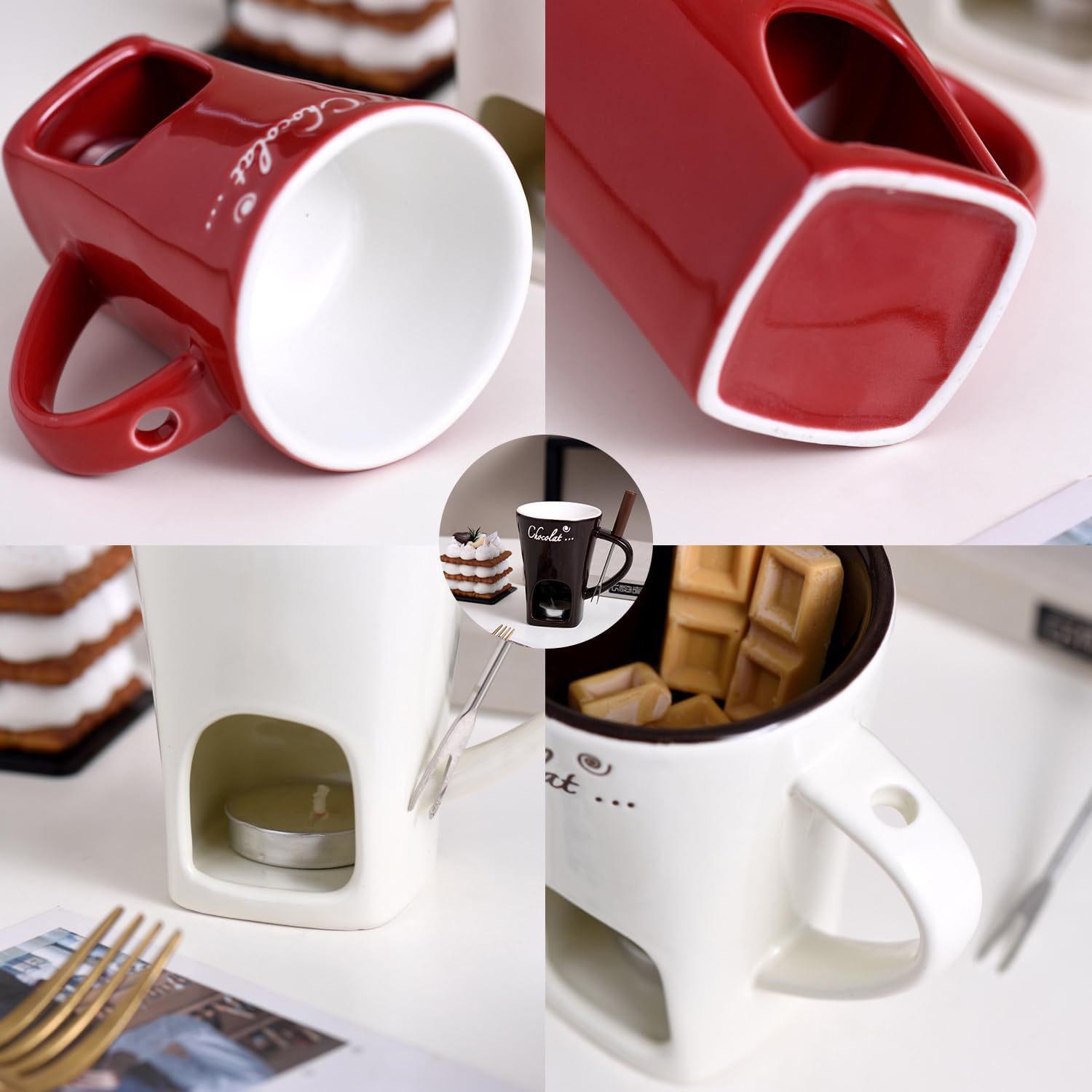 Fondue Pot Ceramic - Taza de Cerámica para Fondue de